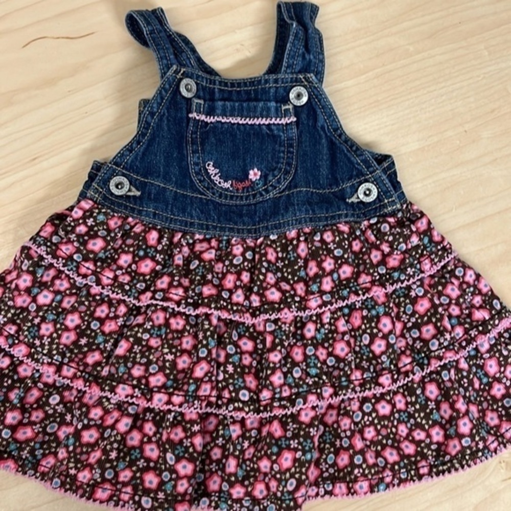 OshKosh B’Gosh Jean corduroy flowered jumper dress size 9 mos